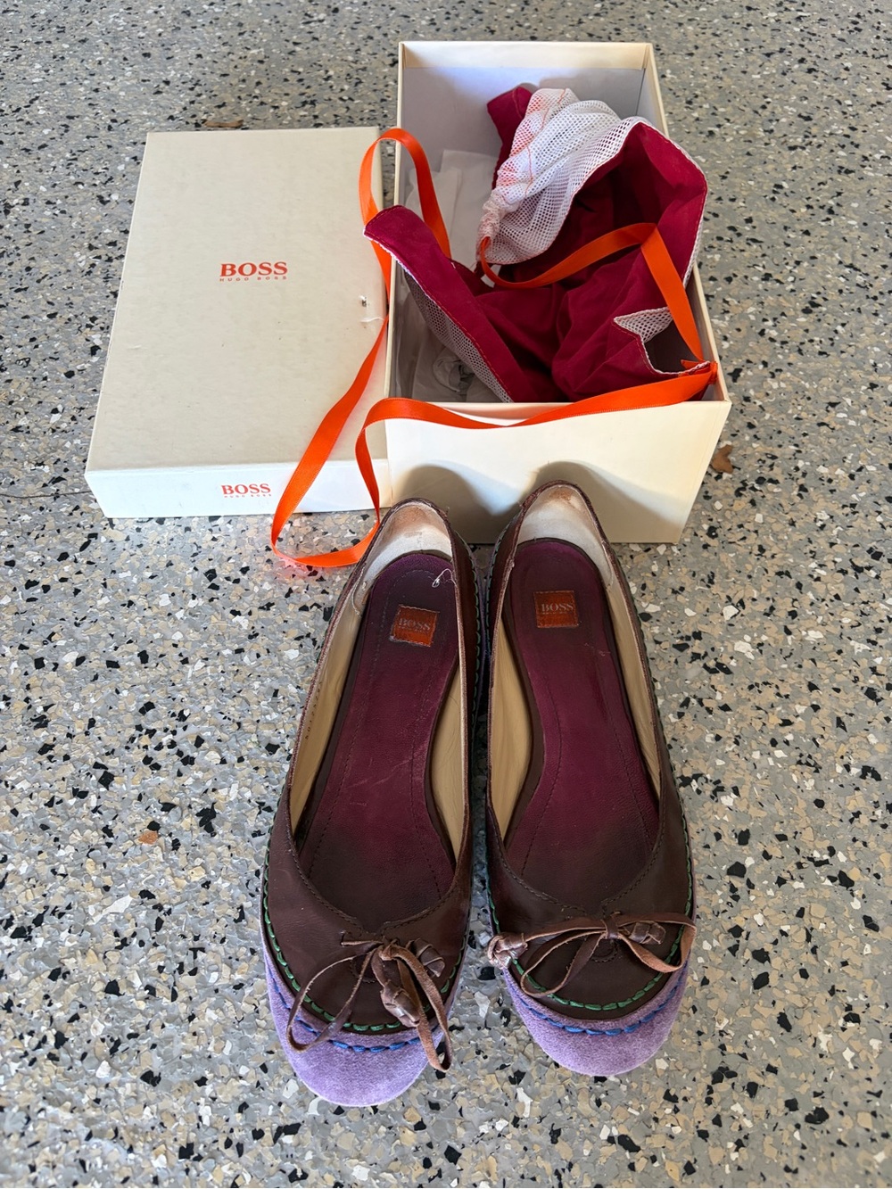 BOSS Two-Tone Purple and Brown Leather Ballet Flats